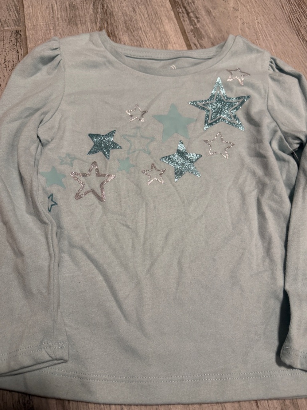 Girls' Long Sleeve Star Graphic Top - Light Blue NWT